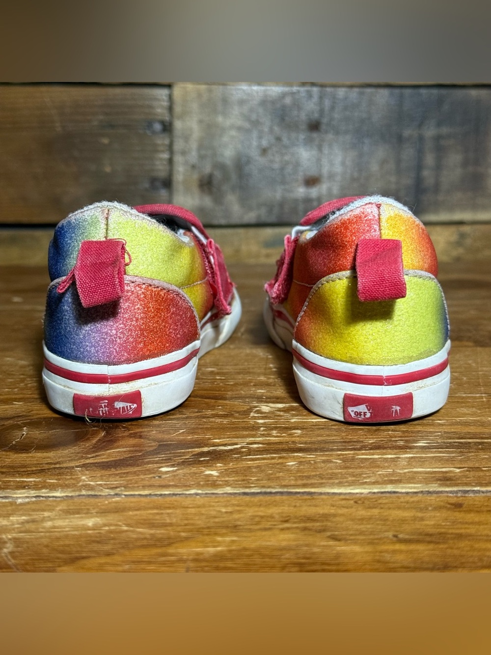 Vans Slip On Velcro Toddler Rainbow Checker & Rainbow Glitter Shoes Size 8.5 - Picture 3 of 15